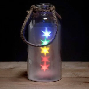 Dekoratives Großes Glas mit Farbigen LED Sternen & Seil, Decorative Bottle LED - Bild 1 von 2