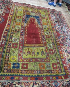 Antique Turkish Kirshai Oushak hand knotted wool rug 3'9 x 6'9 Prayer Carpet - Picture 1 of 9