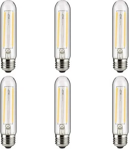 6Pack T10 LED Tubular Light Bulb, Edison Bulb, 2W (25W), 2700K, Clear, E26 - Picture 1 of 1