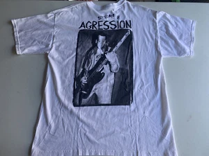 AGRESSION vintage punk rock white rare af tee shirt Autographed Signed Big Bob L - Picture 1 of 8