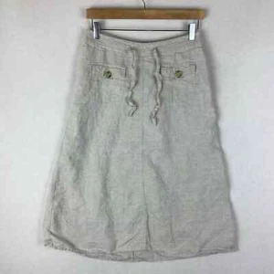 Vintage Cherokee Linen Midi Skirt Size 8 Beige Drawstring Pockets A Line Casual - Picture 1 of 5