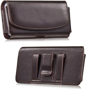 Horizontal Leather Belt Clip Case Carrying Holster Pouch For iPhone Samsung LG - Picture 1 of 10