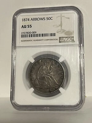 1874 Arrows ~ Seated Liberty 50c ~ NGC AU55 ~ Original ~ Tough in Solid AU!! - Image 1 of 2