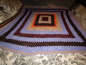 Vintage Retro Boho Lg Granny Sq Crochet Bed Afghan Blanket Lap or Throw Size - Picture 1 of 6