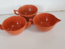 1950s Color Flyte Orange Melmac Creamer, Sugar Bowl And 1 Cup