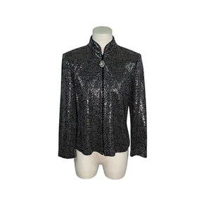 St. John Couture Schwarz & Silber Metallic Strickjacke mit Strass Reißverschluss Pull - Bild 1 von 7