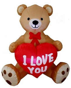 4 Foot Tall Valentine Day Air Blown Inflatable Yard Decoration Teddy Bear Heart - Picture 1 of 4