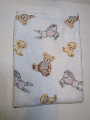 Manta de bebé vintage de lana Carter's conejito conejo cachorro perro oso marrón blanca  Foto 1 de 4