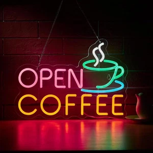 Coffee Open Neon Sign for Wall Décor Dimmable Business Shop LED Multicolor - Picture 1 of 5