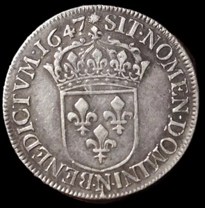 1/2 D’écu De Louis XIV 1647 N - Picture 1 of 2
