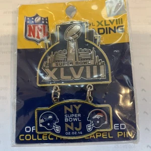 Spilla NFL SUPER BOWL 48 XLVIII New York New Jersey 2014 Seahawks vs Broncos RARA - Foto 1 di 3