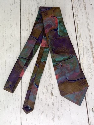 Corbata Bugle Boy Vintage Abstracta Multicolor Púrpura Verde Marrón Años 90’s Foto 1 de 4