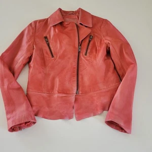 My Tribe Soft Leather Jacket Moto Biker Style Coral Rose Pink Size Medium - Picture 1 of 14