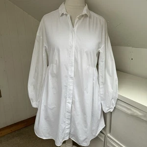 Oska Shirt Size 1 40” Ch White Longline Tunic Oversized Lagenlook Blouse Pockets - Picture 1 of 10