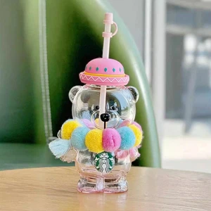 China Starbucks 2024Summer Alpaca Paradise Cute Bear Shaped 16oz Glass Straw Cup - Picture 1 of 6