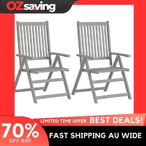 Garden Chairs Set 2 pcs Reclining Grey Acacia Wood Outdoor Folding 5938 - Picture 1 of 9