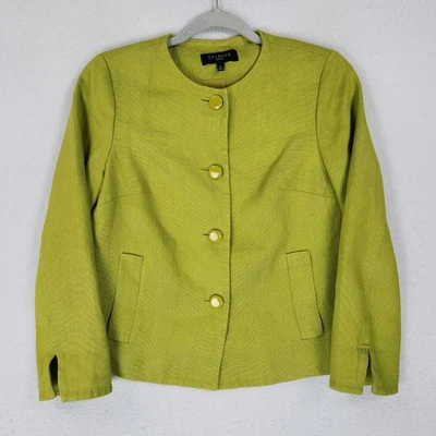 Talbots Jacket Womens 2 Petite Green Linen Button Front Business Casual Classic - Image 1 of 4