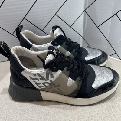Sam Edelman Darcie 2 Black Leather Silver Lace-Up Sneakers Women's Size 6.5 M - Image 1 of 4