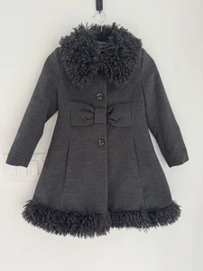 Rothschild Girls Vtg Inspired Gray Faux Fur Coat With Bow Size 7Y - Picture 1 of 16