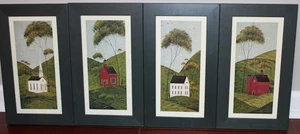 4 Warren Kimble Framed Folk Art Prints Church School House Barn Americana - Picture 1 of 10
