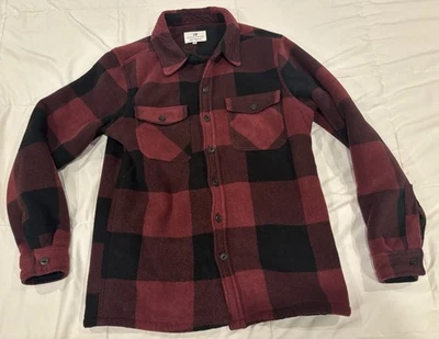 Thread & Cloth Men’s Polar Fleece Shirt Jacket w/ Sherpa Lining, Burgundy Plaid - Image 1 of 3