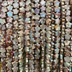 Cuentas planas de jaspe Shoushan natural marrón con forma de estrella de 10 mm para hacer joyas hágalo usted mismo - Imagen 1 de 6