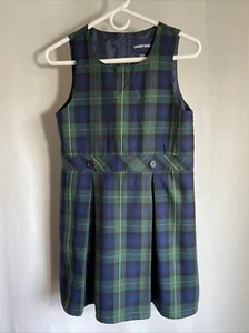 Lands End School Uniform Girls Plaid Jumper Top of Knee Navy Green Size 12 - Picture 1 of 4