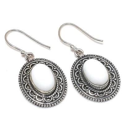 Brinco de prata maciça 925 feito à mão com pedra preciosa de coral branco joias de cura para presente - Imagem 1 de 4