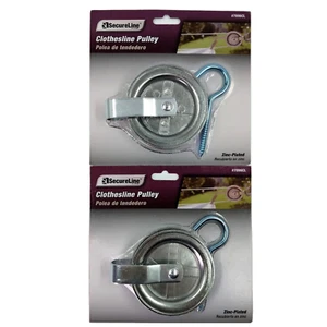 Two Packs Secureline 3 ½” dia. Clothesline Pulleys & Hooks, Zinc-Plated, New! - Picture 1 of 6