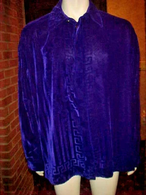 VINTAGE MENS CREME DE SILK TWO TONE VELVET SHIRT MIDNIGHT BLUE SIZE LARGE - Image 1 of 4