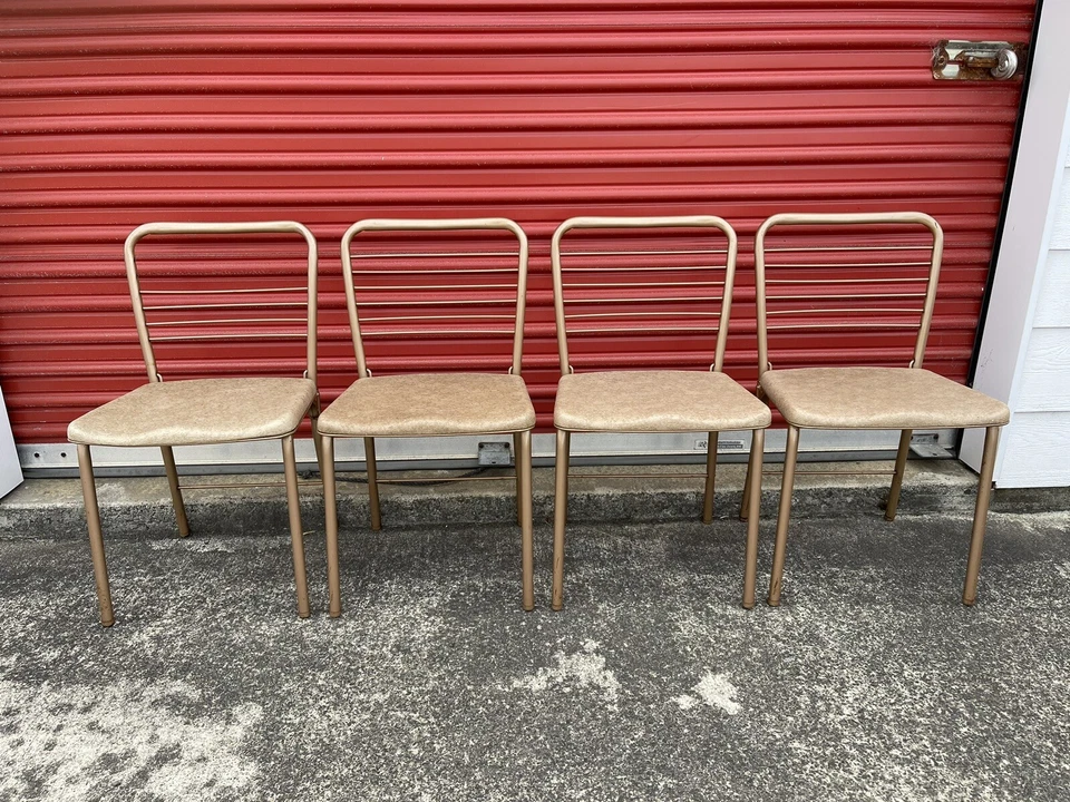 Juego de 4 sillas plegables Cosco vintage MCM Mid Century modernas doradas 1955 Foto 1 de 4
