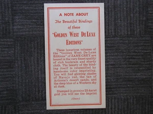 A NOTE ABOUT Insert for Zane Grey 1950's Golden West Deluxe Collection Vintage - Picture 1 of 3