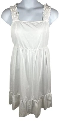 White Cotton Sun Dress Size Large XL Strappy Cottage Core Boho Y2K Fairy Ruffle - Image 1 of 4