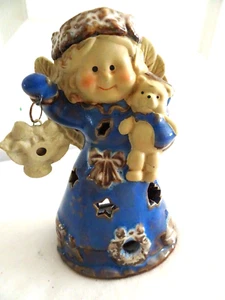 Soporte de luz/votivo de té ángel de cerámica/arcilla de 5" nuevo sin etiquetas pintura esmaltada azul - Imagen 1 de 4
