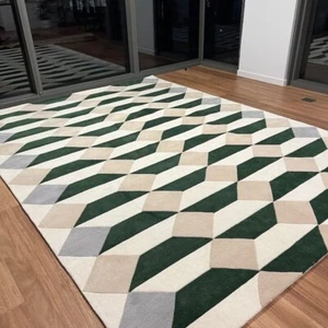 Emerald Green Rug Woven Rugs 5x8 6x8 6x9 8x10 Faceted Title Modern Woolen Carpet - Picture 1 of 6
