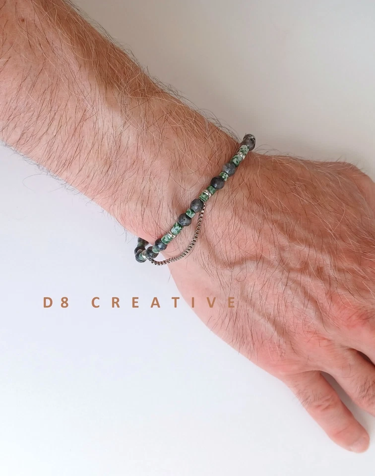 Nuevo Hombre Mezcla Piedras Preciosas con Plata Acero Inoxidable Pulsera Foto 1 de 4