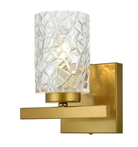 Wall Sconce Light Fixture Crackle Glass Style Lamp Shade Brass Modern Lighting - Picture 1 of 7