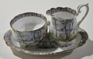 Set zuccheriera e vassoio aperto Royal Albert argento betulla piccola cremosa Inghilterra - Foto 1 di 6