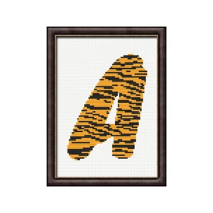 Tiger Print A Monogram Cross Stitch Pattern/Chart, Initial Letter Personalised - Picture 1 of 2