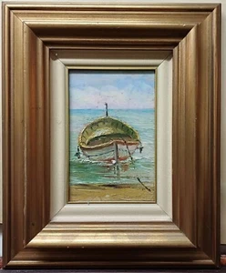 ADELMO CIOCCHETTI OLIO SU TAVOLA BARCHE DA PESCA MARE LIGURIA LA SPEZIA 18X13 CM - Imagen 1 de 7