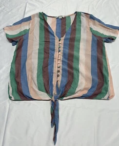 Madewell Novel Tie-Front Button Top in Flagstaff Stripe XS - Picture 1 of 10