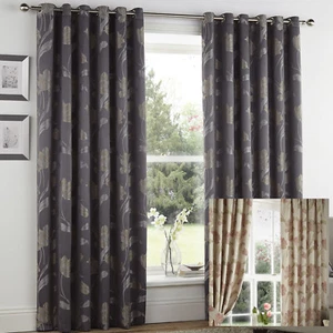 Eyelet Lined Curtains 66" Wide x 90" Drop Sissinghurst Slate Grey Or Ruby Red - Picture 1 of 5