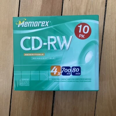Memorex CD-RW 4x , 700MB 80-min. Blank Discs 10-Pack - NEW/SEALED - Image 1 of 4