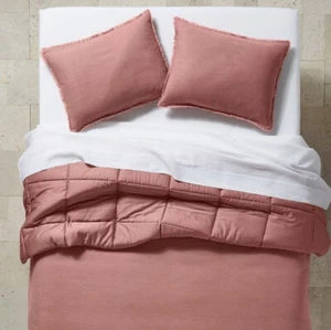 Full/Queen Heavyweight Linen Blend Comforter & Sham Set Rose - Casaluna - Picture 1 of 11