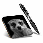 1 x Square Coaster & 1 Pen - BW - Cute Meercat Portrait Animal #36793