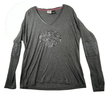 Camisa Harley Davidson Manga Larga Motocicleta Mujer’s Talla XL Gris Imitación Cuero Foto 1 de 4