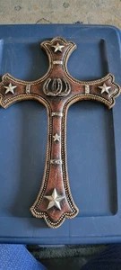 Large Vintage Cross Wall Hanging Rustic Cowboy Themed - Picture 1 of 10