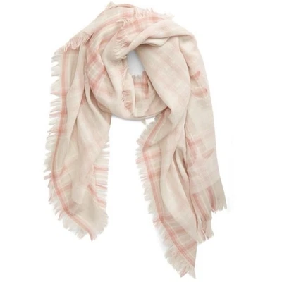 Cachecol xadrez novo com etiquetas Tory Burch rosa areia clara logotipo amigo - Imagem 1 de 4