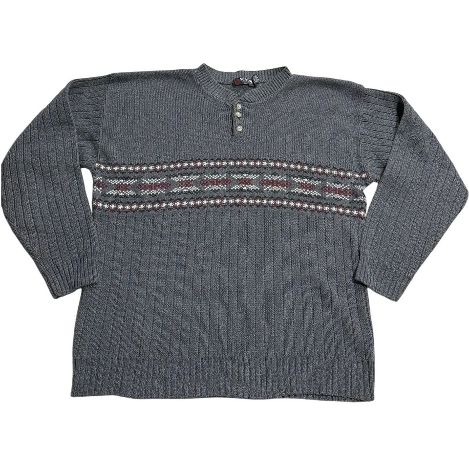 Suéter de Lana Scandia Fair Isle Nórdico De Colección Para Hombre Talla Grande Gris Algodón Hecho en EE. UU. Foto 1 de 4