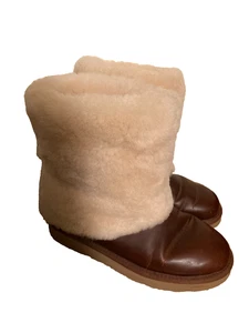 UGG PATTEN Shearling Cuff Chestnut Brown Leather Boots US 7.      1008823 - Picture 1 of 9